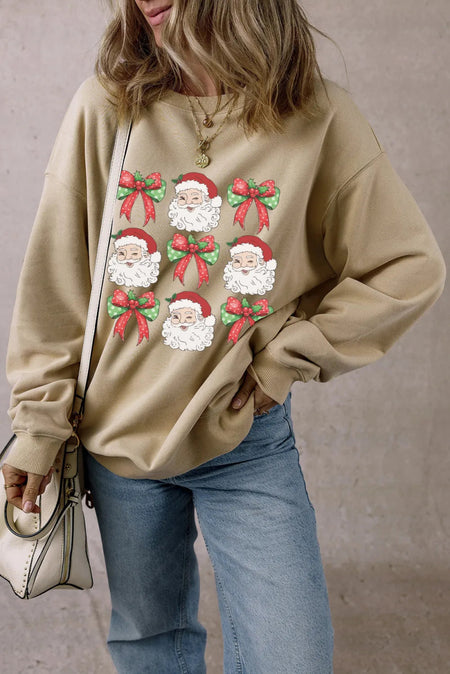 Santa Graphic Round Neck Long Sleeve Sweatshirt - S. M. & Co.