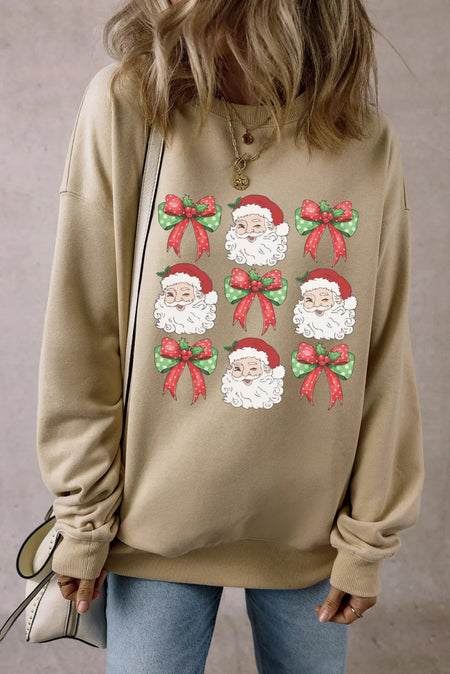 Santa Graphic Round Neck Long Sleeve Sweatshirt - S. M. & Co.