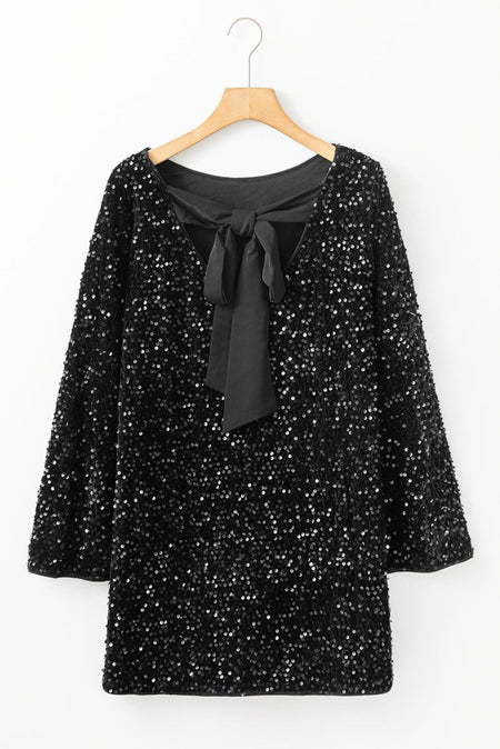 Sequin Bow Back Long Sleeve Mini Dress - S. M. & Co.