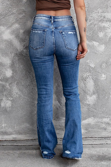 Sequin Bow Distressed Bootcut Jeans - S. M. & Co.