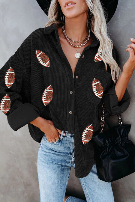 Sequin Football Button Up Long Sleeve Jacket - S. M. & Co. Jacket