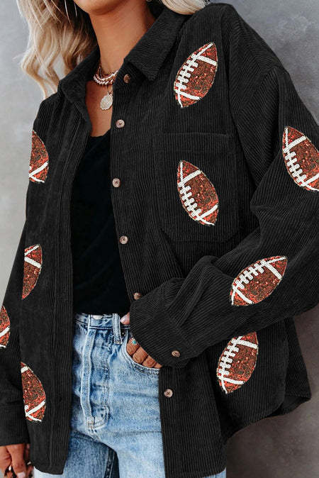 Sequin Football Button Up Long Sleeve Jacket - S. M. & Co. Jacket