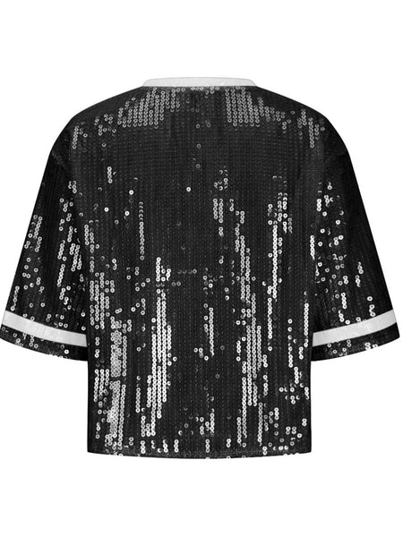 Sequin Football Round Neck Half Sleeve Top - S. M. & Co.