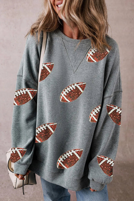 Sequin Football Round Neck Long Sleeve Sweatshirt - S. M. & Co. Sweatshirt