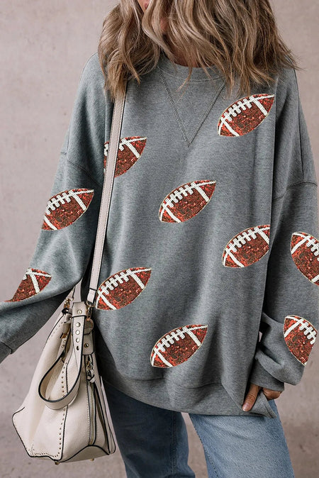 Sequin Football Round Neck Long Sleeve Sweatshirt - S. M. & Co. Sweatshirt