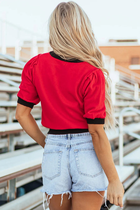 Sequin Football Round Neck Short Sleeve Top - S. M. & Co.