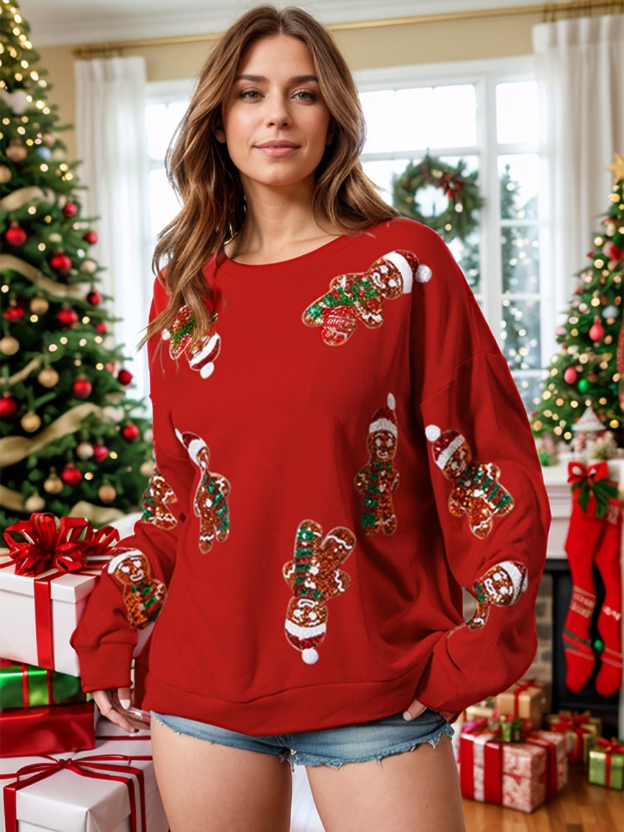 Sequin Gingerbread Man Long Sleeve Sweatshirt - S. M. & Co.