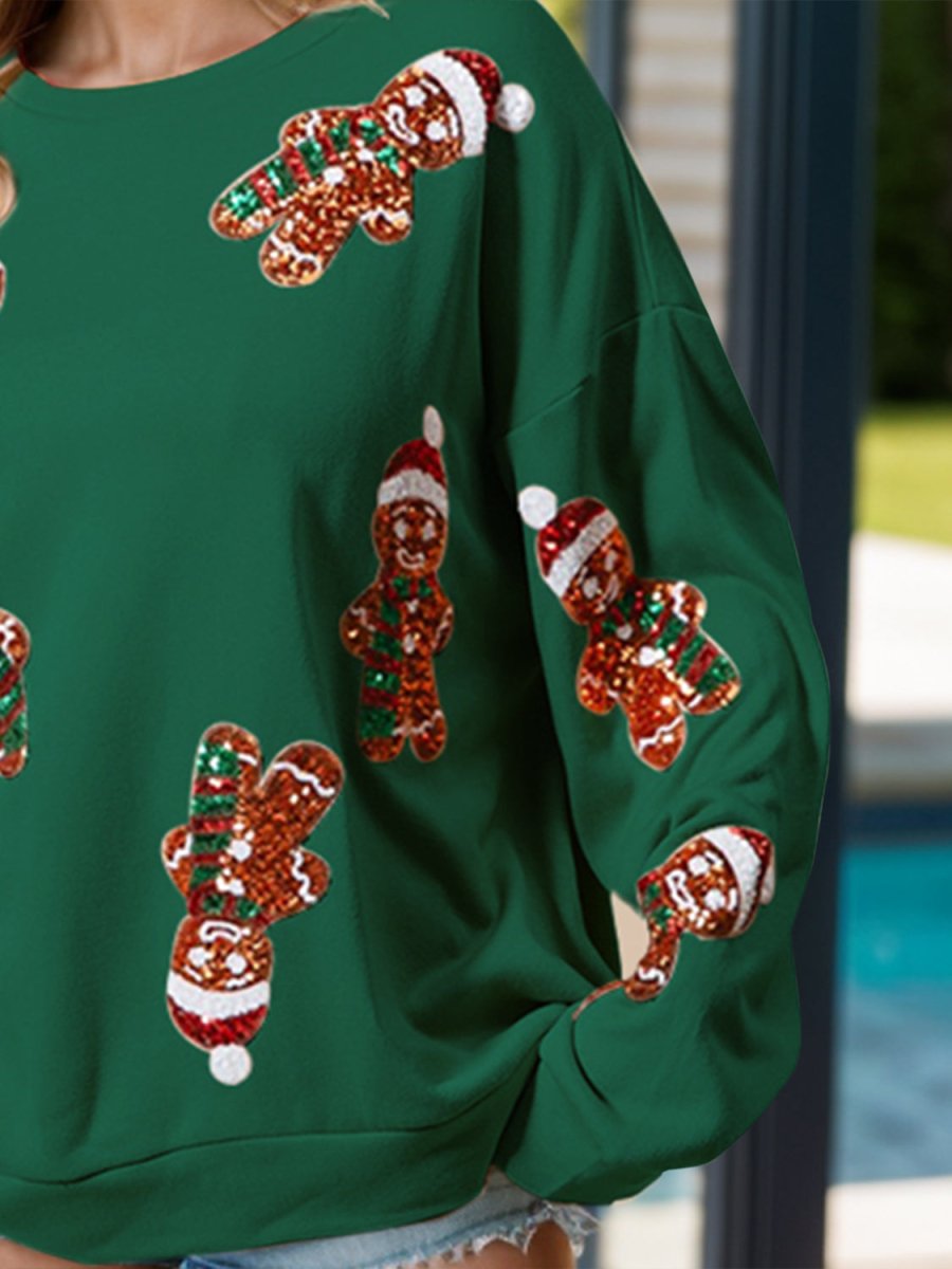 Sequin Gingerbread Man Long Sleeve Sweatshirt - S. M. & Co.