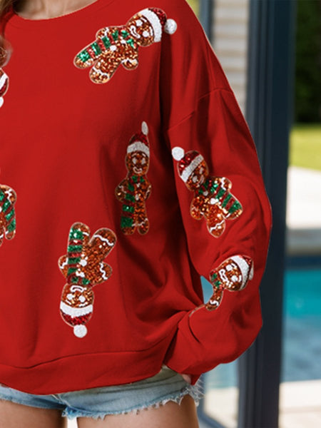 Sequin Gingerbread Man Long Sleeve Sweatshirt - S. M. & Co.