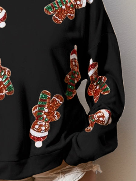 Sequin Gingerbread Man Long Sleeve Sweatshirt - S. M. & Co.