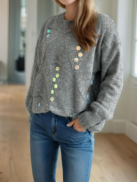 Sequin Mock Neck Long Sleeve Sweater - S. M. & Co.