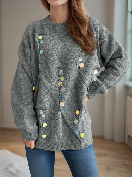 Sequin Mock Neck Long Sleeve Sweater - S. M. & Co.