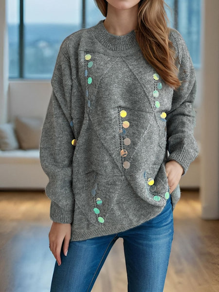 Sequin Mock Neck Long Sleeve Sweater - S. M. & Co.