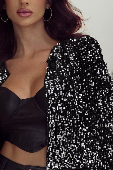 Sequin Open Front Long Sleeve Jacket - S. M. & Co.