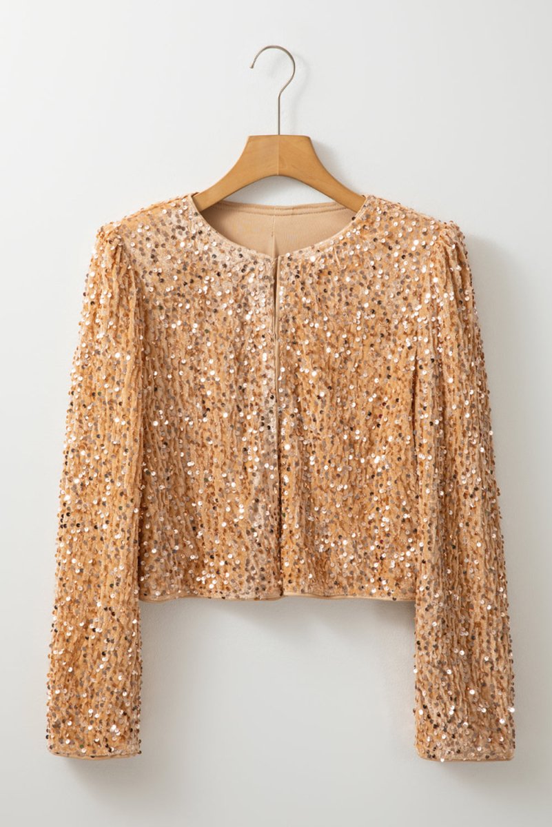 Sequin Open Front Long Sleeve Jacket - S. M. & Co.