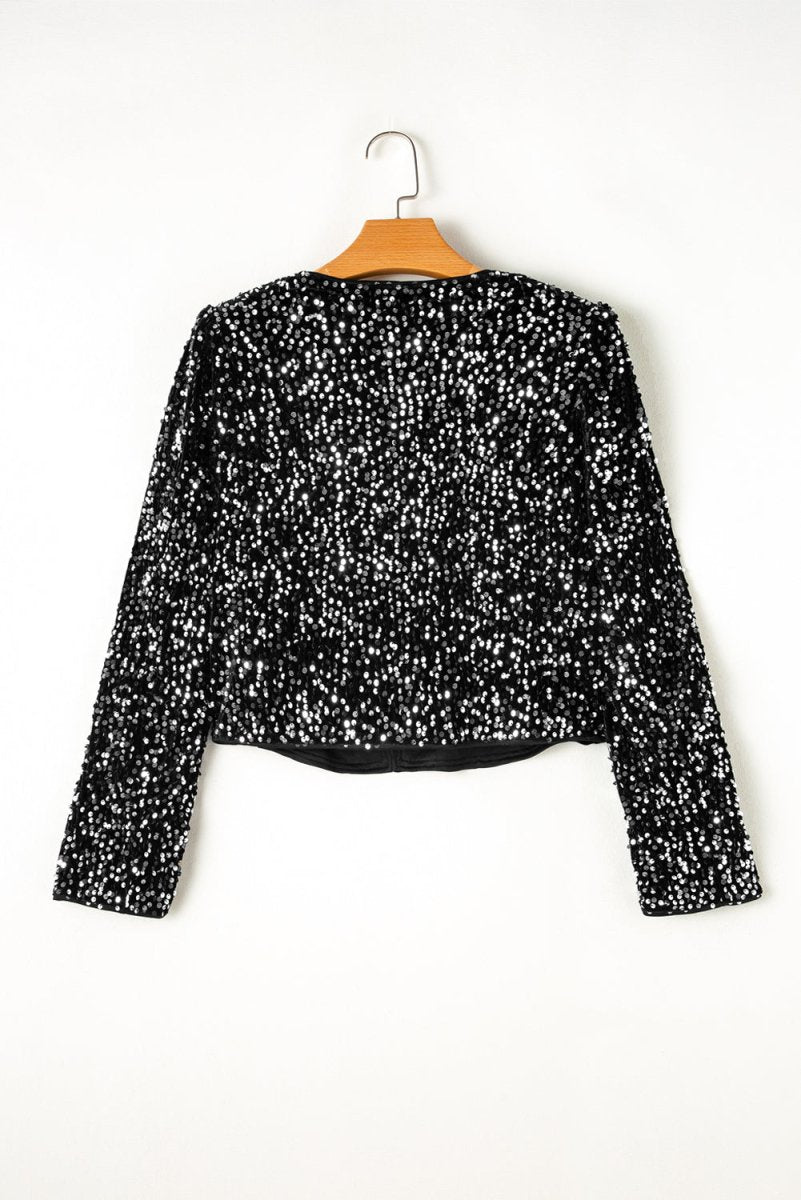 Sequin Open Front Long Sleeve Jacket - S. M. & Co.