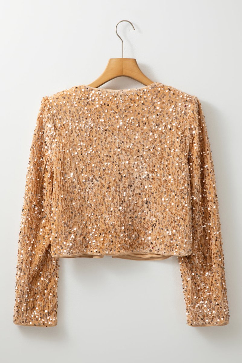 Sequin Open Front Long Sleeve Jacket - S. M. & Co.