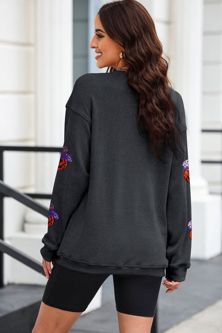 Sequin Pumpkin Long Sleeve Sweatshirt - S. M. & Co.