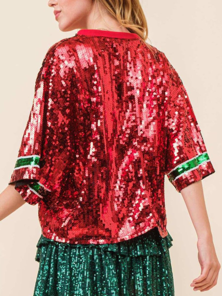 Sequin Round Neck Half Sleeve Top - S. M. & Co.