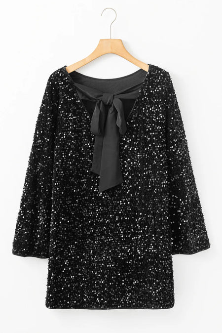 Sequin Round Neck Long Sleeve Mini Dress - S. M. & Co.