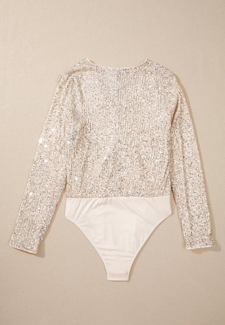 Sequin Surplice Long Sleeve Bodysuit - S. M. & Co.