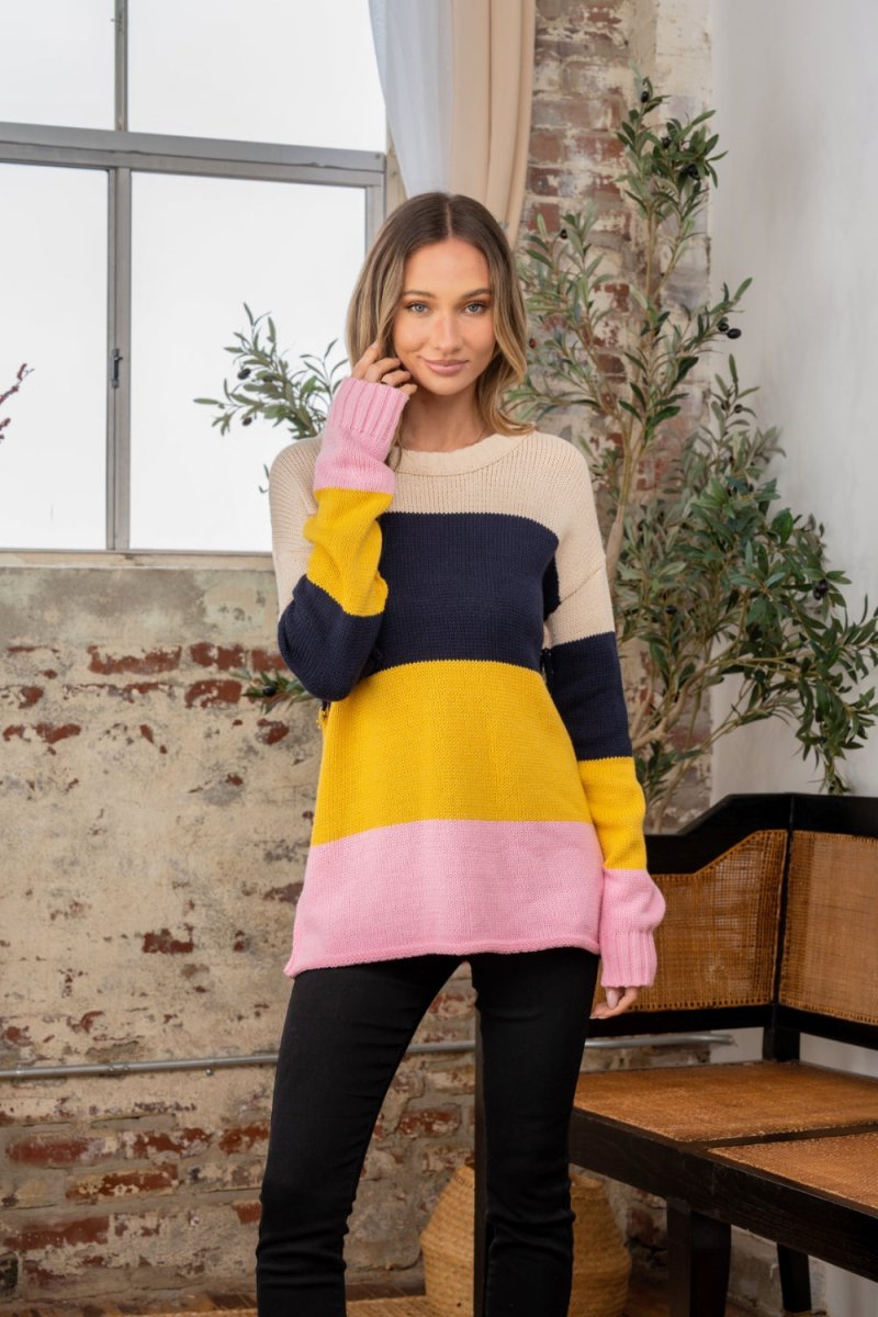 Sew In Love Full Size Color Block Exposed Seam Sweater - S. M. & Co. Exposed Seam Sweater