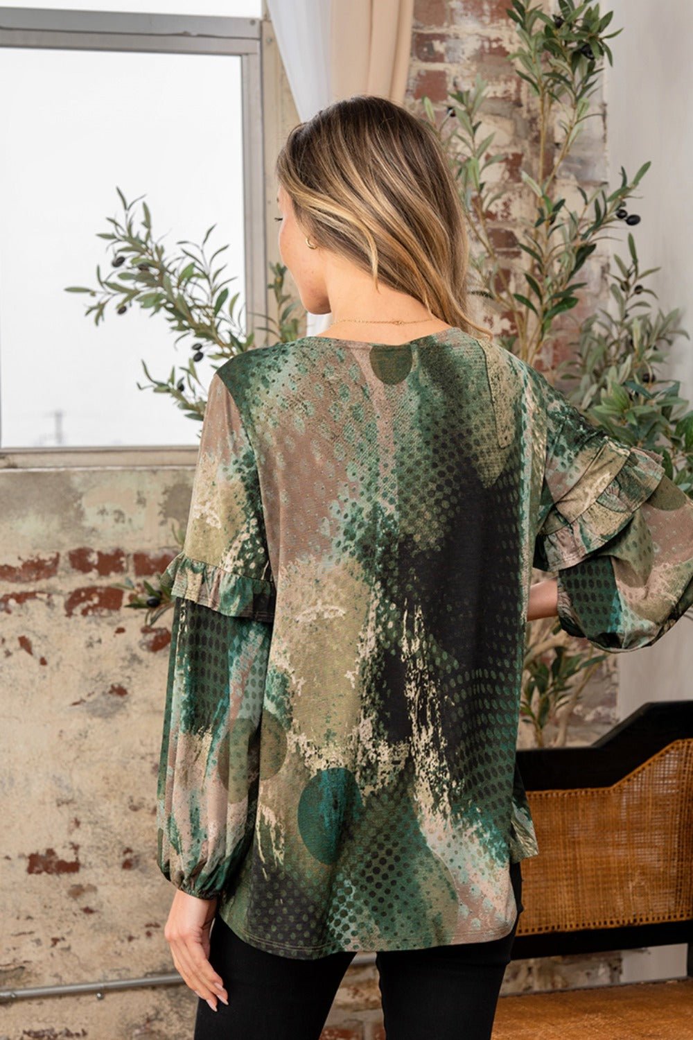 Sew In Love Full Size Snakeskin Print Long Sleeve Top with Ruffle - S. M. & Co. Long sleeve Top