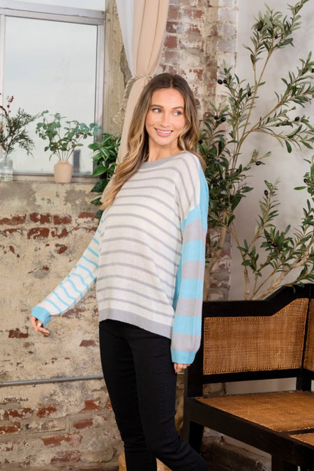 Sew In Love Full Size Striped Dropped Shoulder Sweater - S. M. & Co. Shoulder Sweater