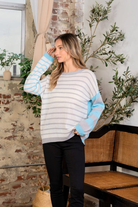 Sew In Love Full Size Striped Dropped Shoulder Sweater - S. M. & Co. Shoulder Sweater