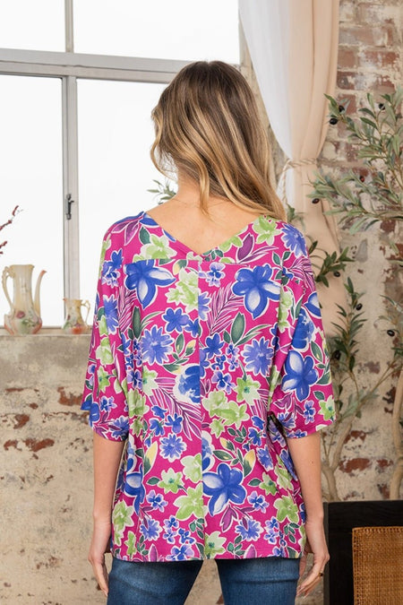 Sew In Love Full Size V-Neck Floral Half Sleeve Top - S. M. & Co.