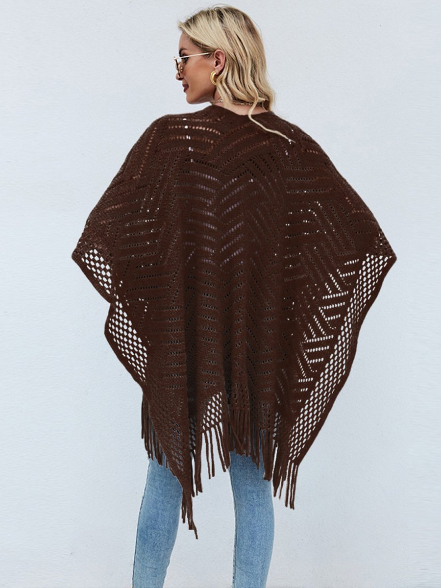 Shiny Fringe Hem Open Front Poncho - S. M. & Co.