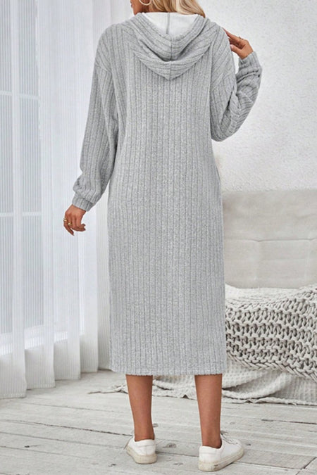 Side Slit Drawstring Long Sleeve Hooded Dress - S. M. & Co.