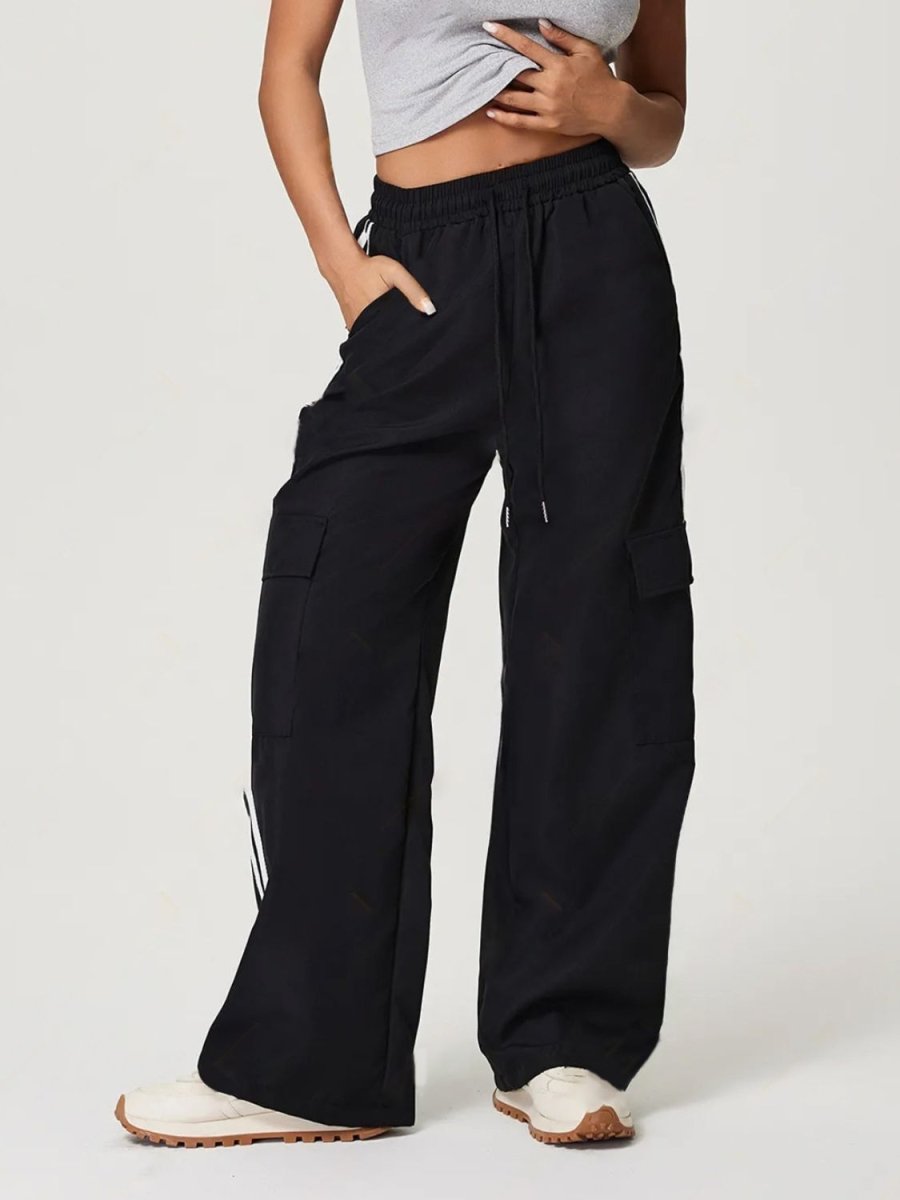 Side Striped Drawstring Wide Leg Pants - S. M. & Co.