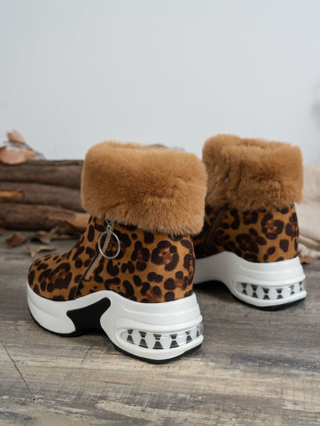 Side Zipper Leopard Platform Boots - S. M. & Co.