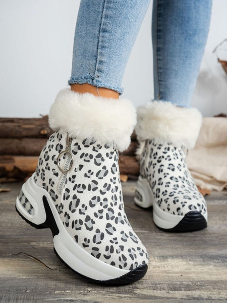 Side Zipper Leopard Platform Boots - S. M. & Co.