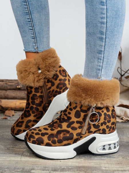 Side Zipper Leopard Platform Boots - S. M. & Co.