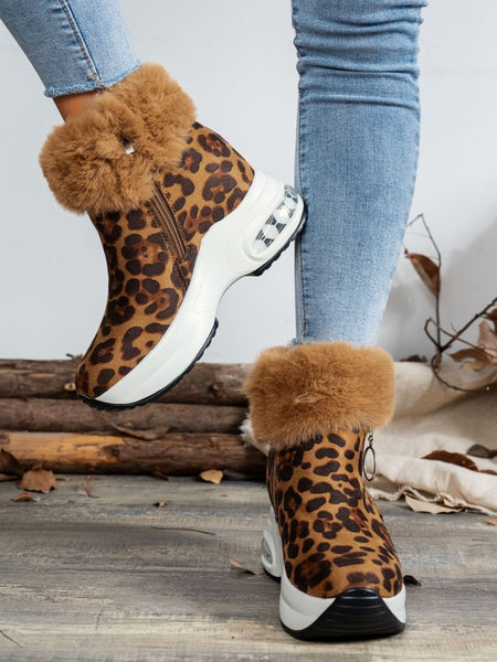 Side Zipper Leopard Platform Boots - S. M. & Co.