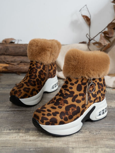 Side Zipper Leopard Platform Boots - S. M. & Co.