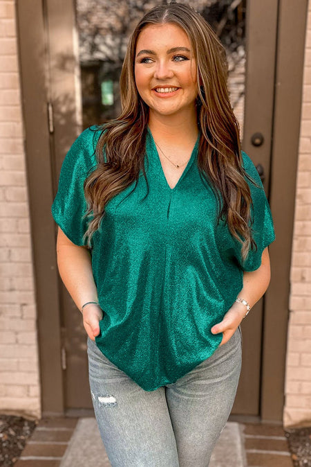 Skobeloff Metallic Look V Neck Plus Size Tee - S. M. & Co. Shirts & Tops