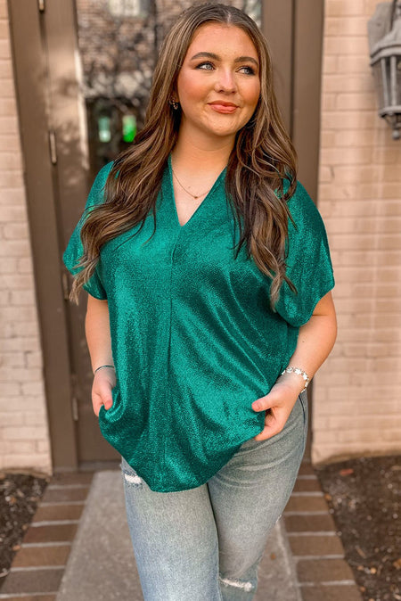 Skobeloff Metallic Look V Neck Plus Size Tee - S. M. & Co. Shirts & Tops