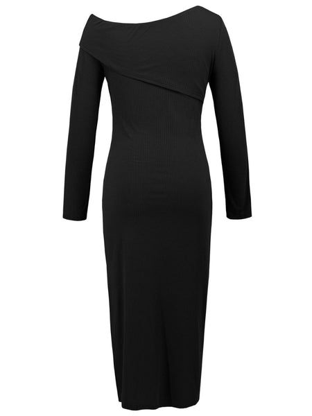 Slit One Shoulder Long Sleeve Dress - S. M. & Co.