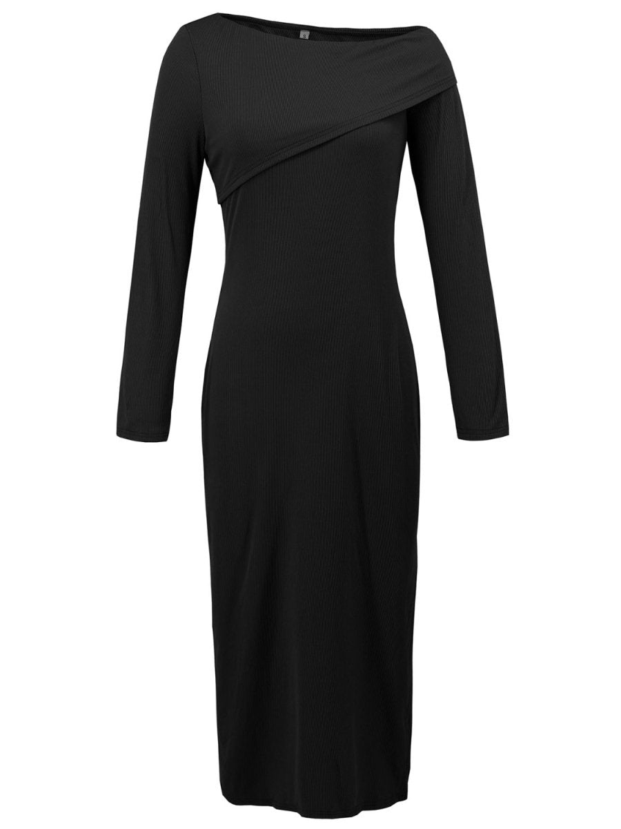 Slit One Shoulder Long Sleeve Dress - S. M. & Co.