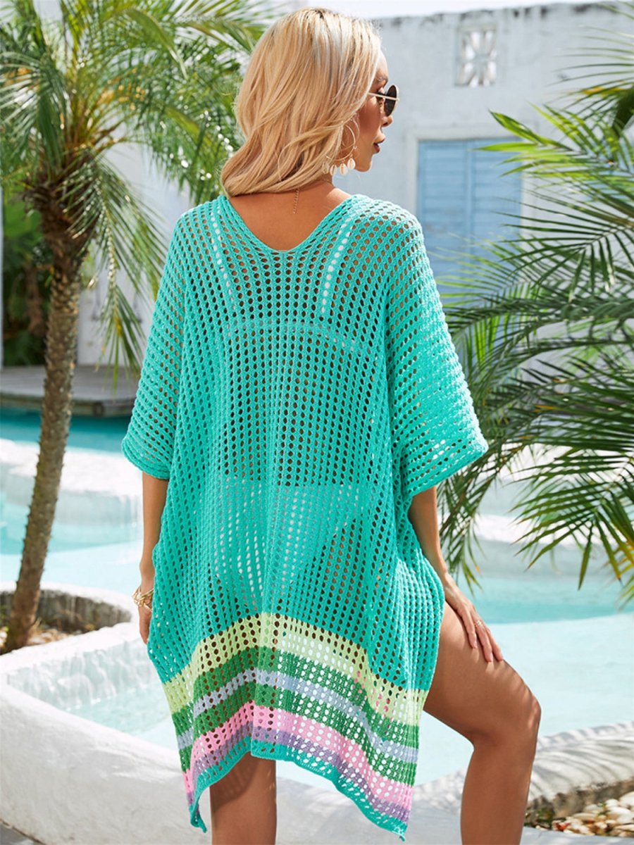 Slit Openwork V - Neck Half Sleeve Cover - Up - S. M. & Co.