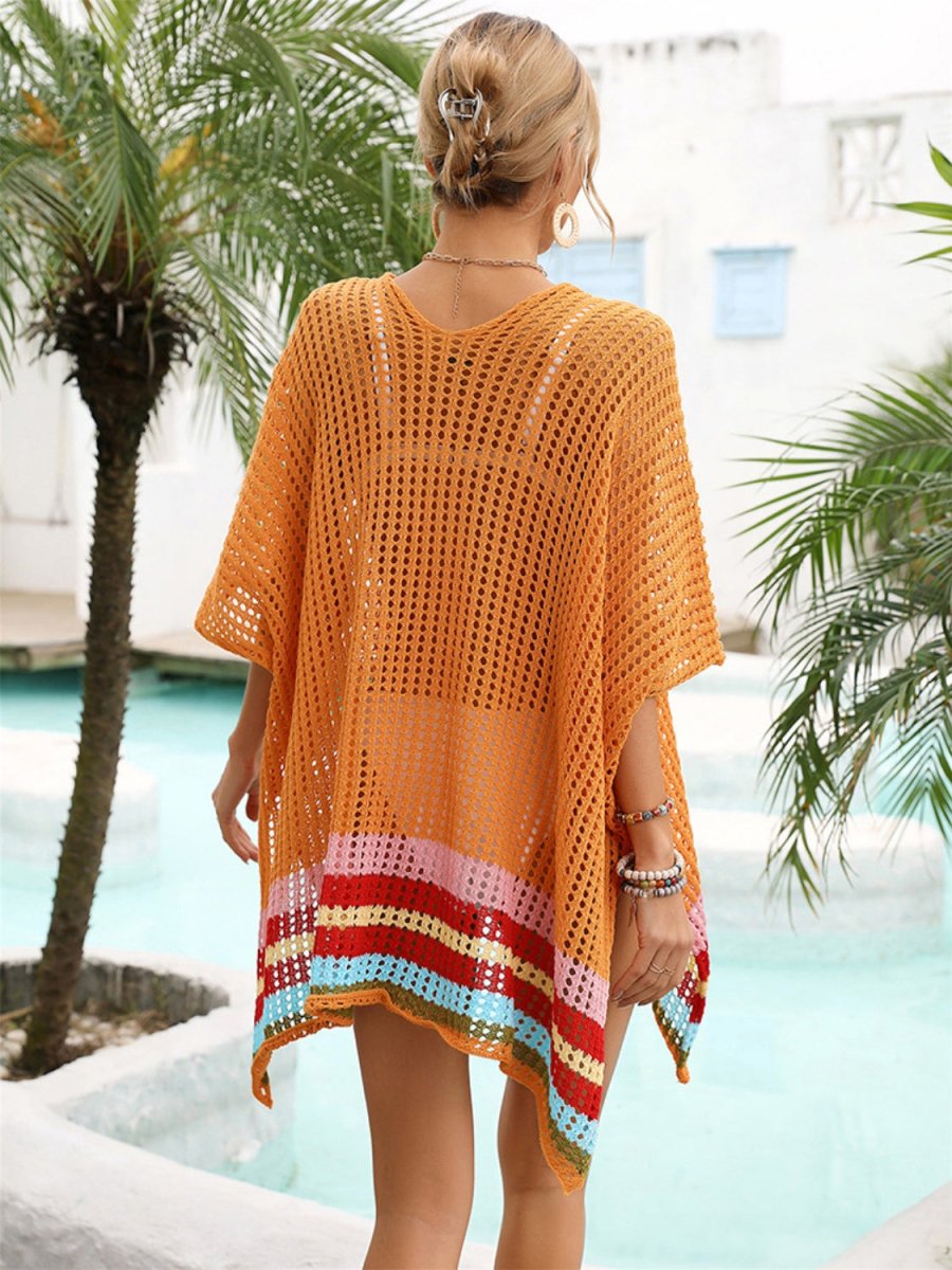 Slit Openwork V - Neck Half Sleeve Cover - Up - S. M. & Co.