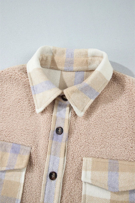 Slit Plaid Button Down Long Sleeve Coat - S. M. & Co.