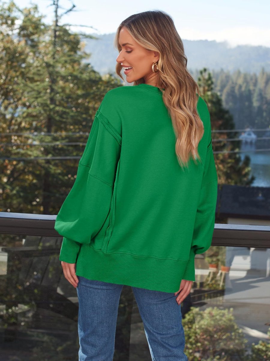 Slit Round Neck Long Sleeve Sweatshirt - S. M. & Co.