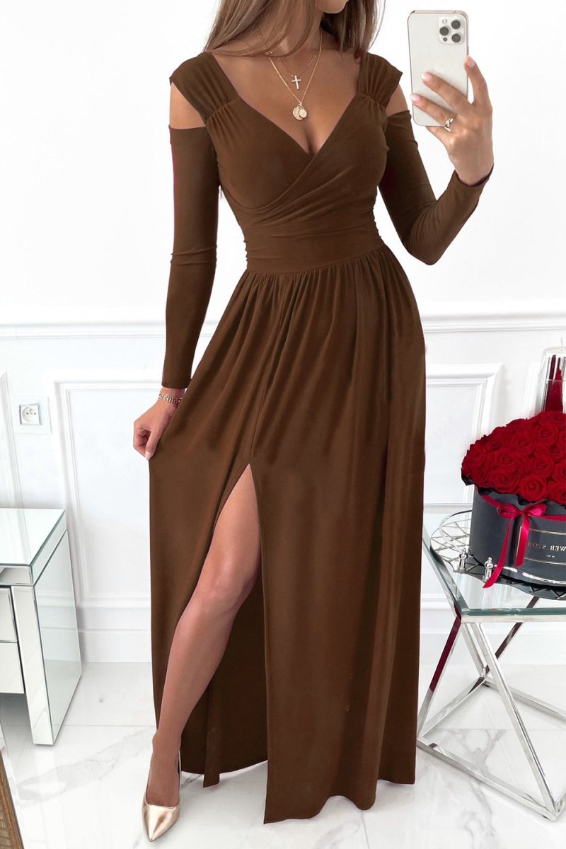 Slit Surplice Long Sleeve Maxi Dress - S. M. & Co.