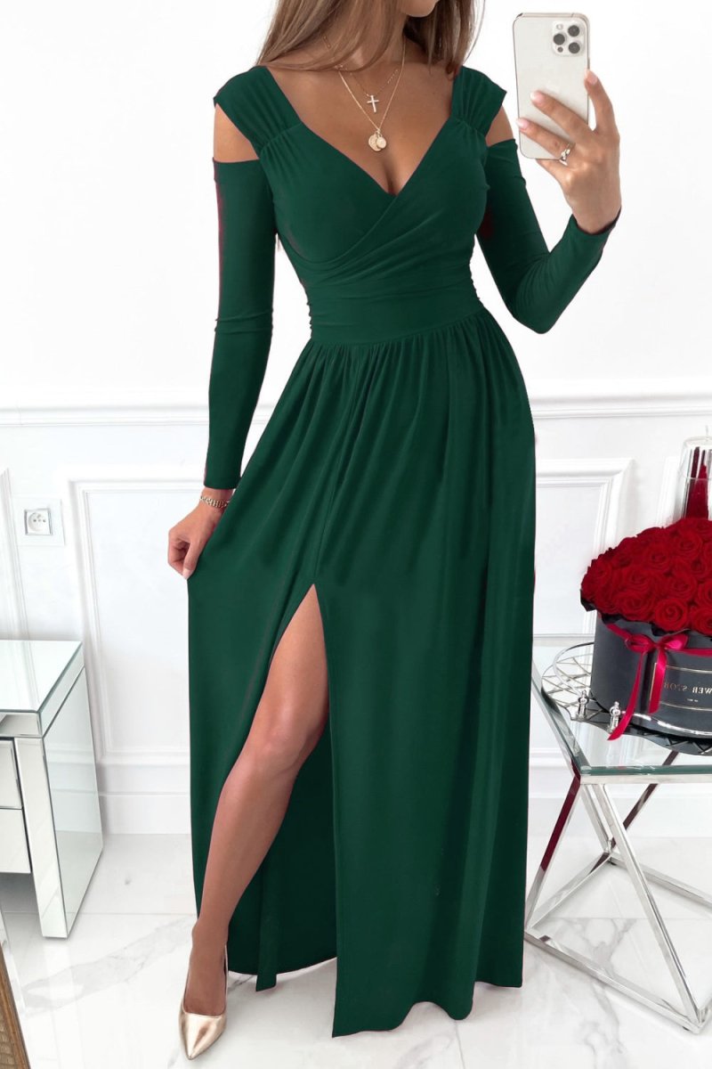 Slit Surplice Long Sleeve Maxi Dress - S. M. & Co.