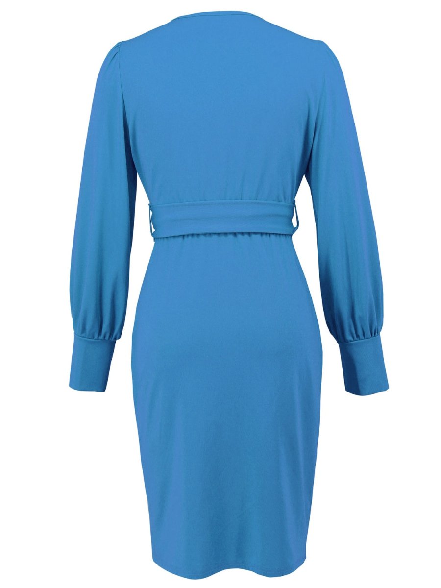 Slit V - Neck Long Sleeve Knee Length Dress - S. M. & Co.