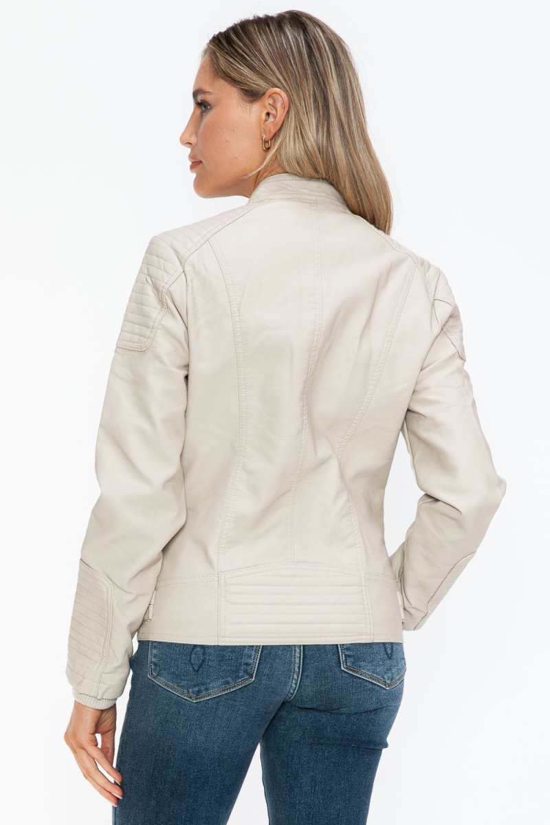 Snobbish Faux Leather Biker Jacket with Side Zip Pockets - S. M. & Co.